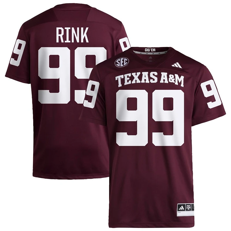 Landon Rink Men's adidas  Maroon Texas A&M Aggies NIL Pick-A-Player Home Premier Football Jersey