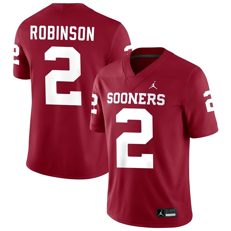 Omarion Robinson Men's Jordan Brand Crimson Oklahoma Sooners NIL Pick-A-Player Football Replica Jersey