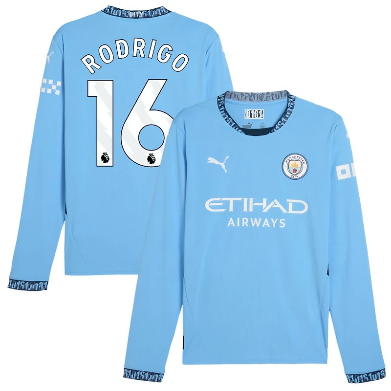 Rodrigo Rodrigo Men's Puma Light Blue Manchester City 2024/25 Home Replica Long Sleeve Custom Jersey