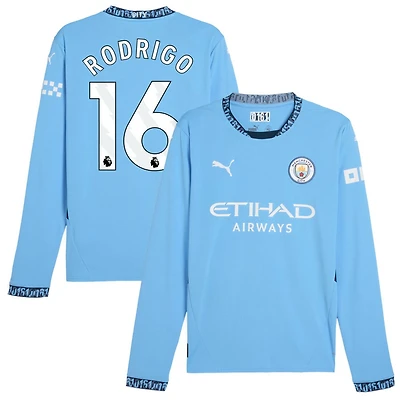 Rodrigo Rodrigo Men's Puma Light Blue Manchester City 2024/25 Home Replica Long Sleeve Custom Jersey