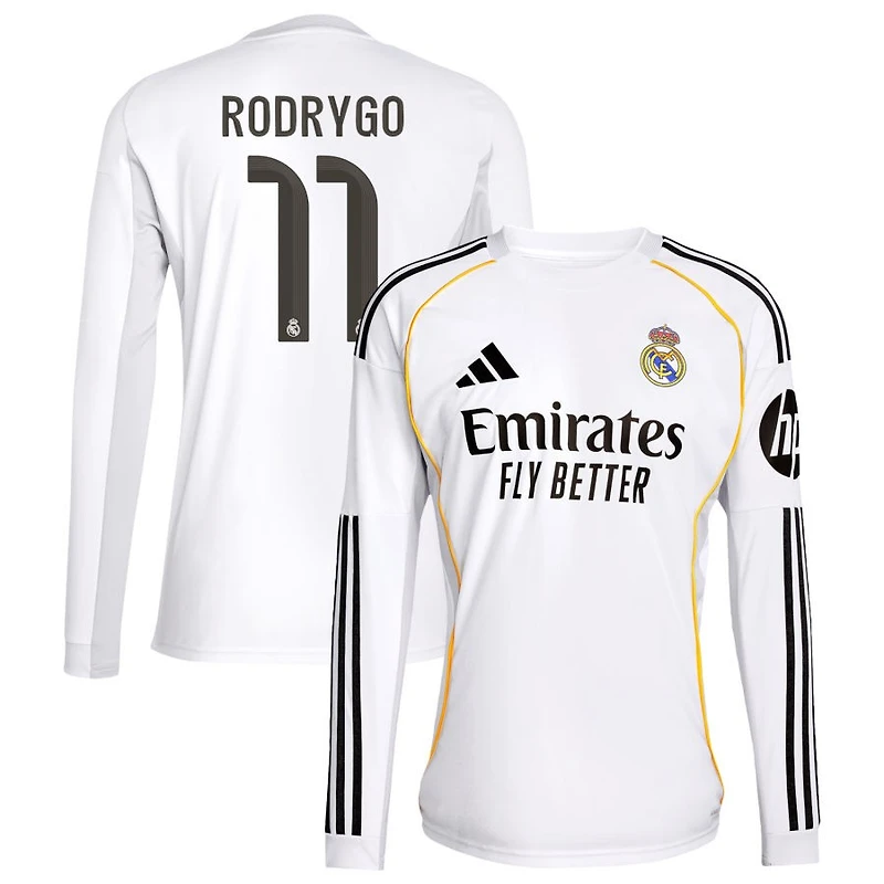 Rodrygo Rodrygo Men's adidas White Real Madrid 2025/26 Home Replica Long Sleeve Custom Jersey