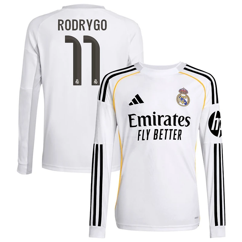 Rodrygo Rodrygo Youth adidas White Real Madrid 2025/26 Home Replica Long Sleeve Custom Jersey