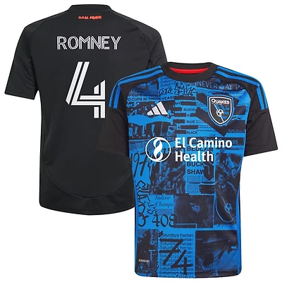 David Romney Youth adidas  Black San Jose Earthquakes 2025 Headliner Replica Custom Jersey