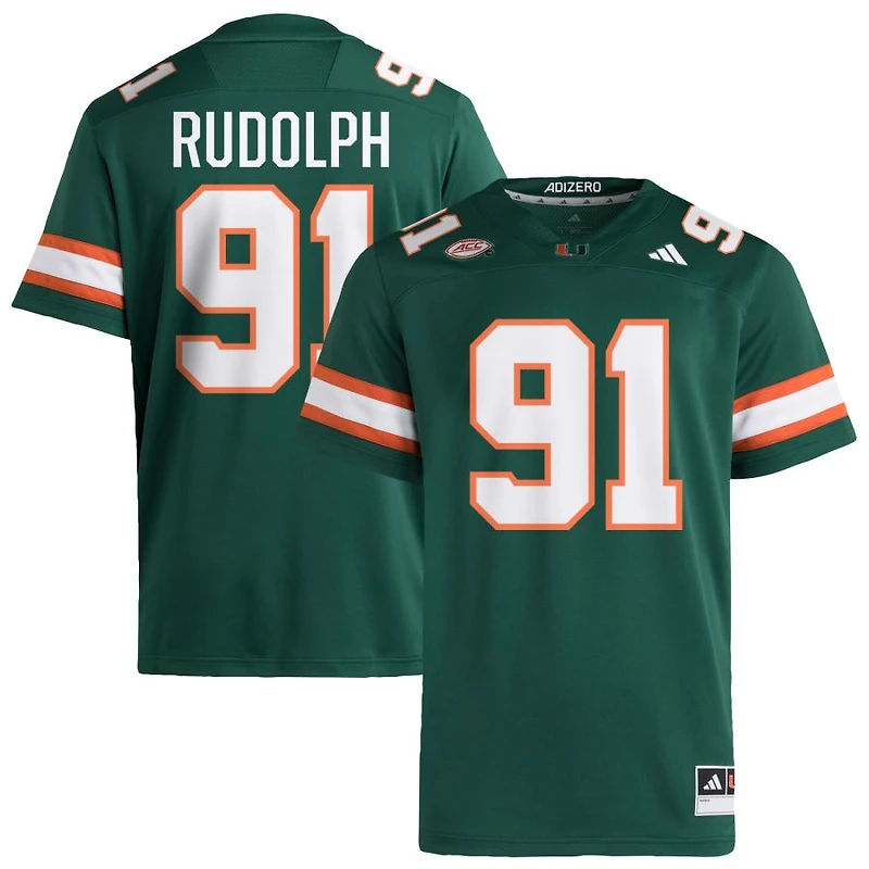 Elias Rudolph Men's adidas  Green Miami Hurricanes NIL Pick-A-Player Alternate Premier Football Jersey