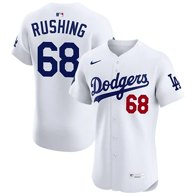 Dalton Rushing Men's Nike White Los Angeles Dodgers Home Elite Sponsor Patch Custom Jersey
