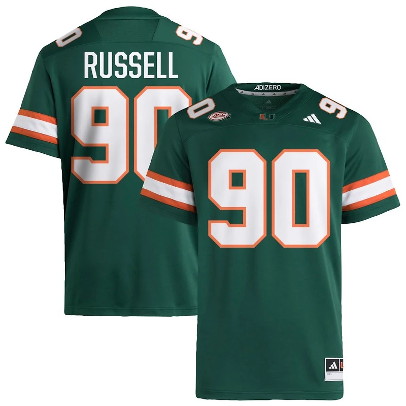 Daylen Russell Men's adidas Green Miami Hurricanes NIL Pick-A-Player Alternate Premier Football Jersey