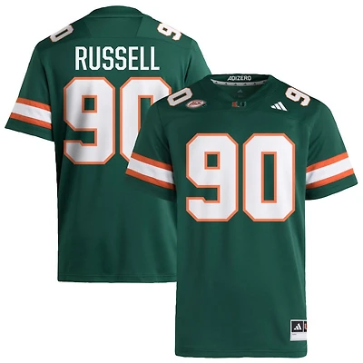 Daylen Russell Men's adidas  Green Miami Hurricanes NIL Pick-A-Player Alternate Premier Football Jersey
