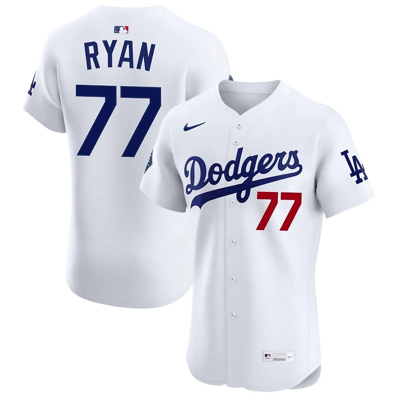 River Ryan Men's Nike White Los Angeles Dodgers Home Elite Sponsor Patch Custom Jersey