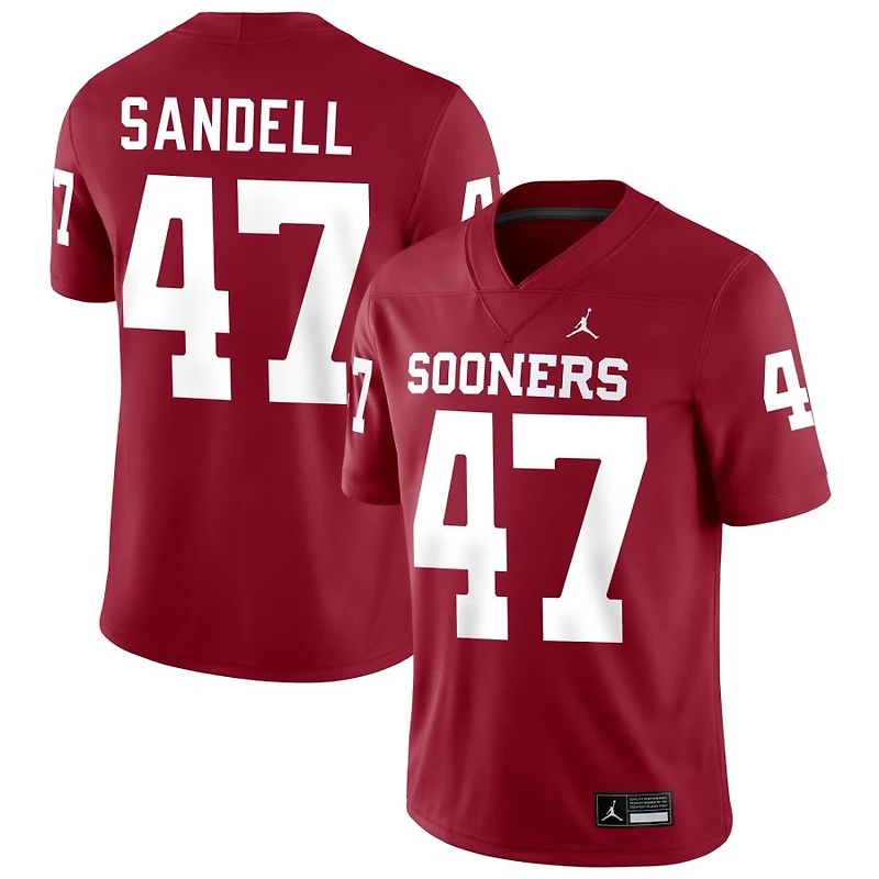 Tate Sandell Men's Jordan Brand Crimson Oklahoma Sooners NIL Pick-A-Player Football Replica Jersey