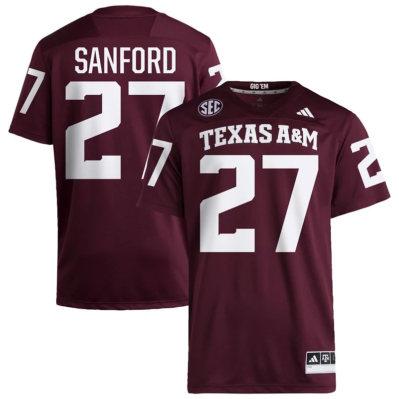 Daymion Sanford Men's adidas  Maroon Texas A&M Aggies NIL Pick-A-Player Home Premier Football Jersey