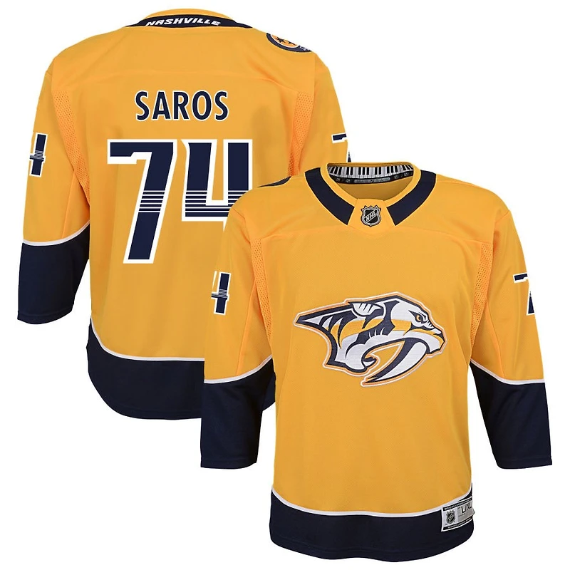 Juuse Saros Youth Yellow Nashville Predators Home Premier Custom Jersey