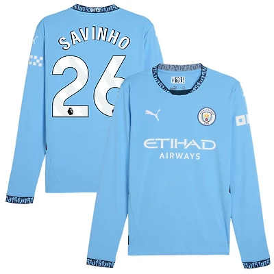 Savinho Savinho Men's Puma Light Blue Manchester City 2024/25 Home Replica Long Sleeve Custom Jersey