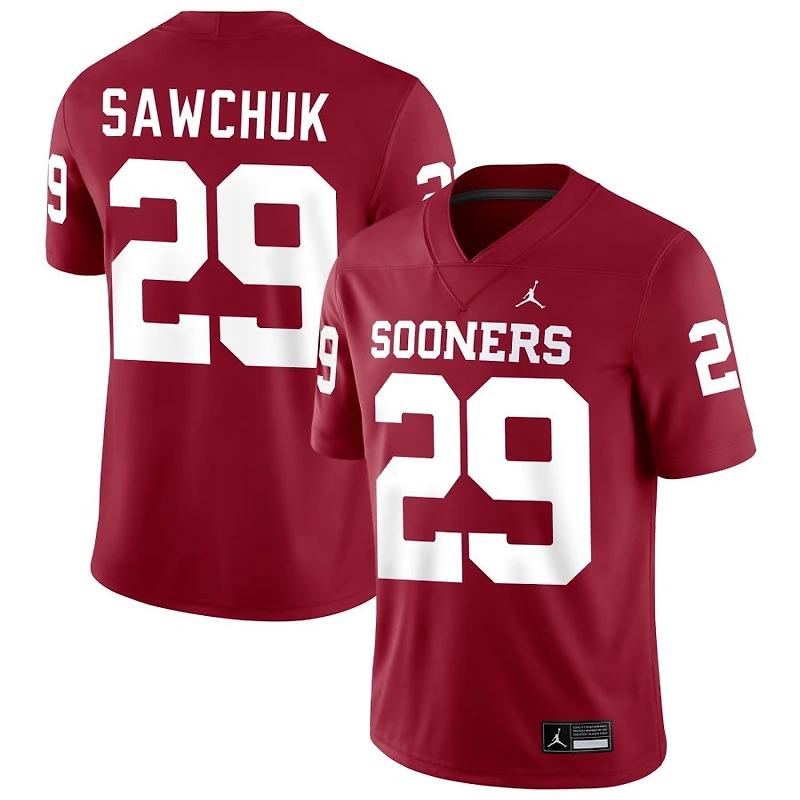 Gabe Sawchuk Men's Jordan Brand Crimson Oklahoma Sooners NIL Pick-A-Player Football Replica Jersey