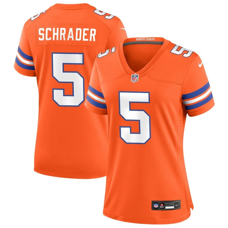 Cody Schrader Women's Nike Orange Denver Broncos Mile High Collection 1977 Throwback Custom Game Jersey