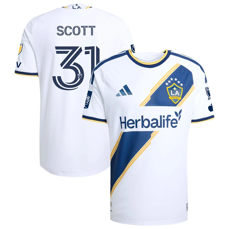 Brady Scott Men's adidas White LA Galaxy 2026 The VeloCITY Kit On-Field Authentic Patch Custom Jersey