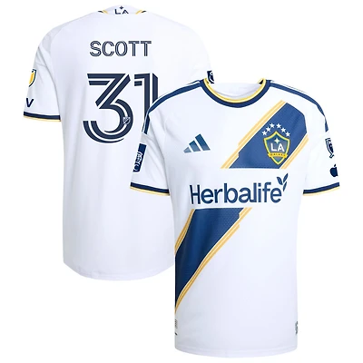 Brady Scott Men's adidas White LA Galaxy 2026 The VeloCITY Kit On-Field Authentic Patch Custom Jersey
