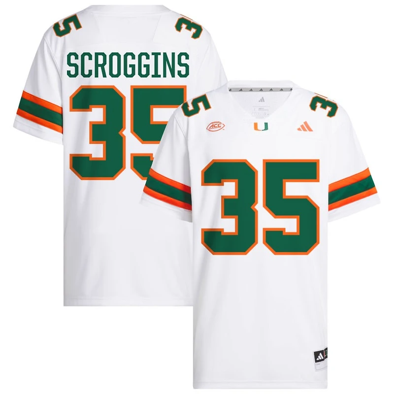 Herbert Scroggins Men's adidas  White Miami Hurricanes NIL Pick-A-Player White Premier Football Jersey