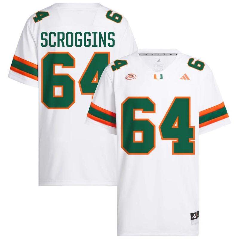 Ralph Scroggins Men's adidas  White Miami Hurricanes NIL Pick-A-Player White Premier Football Jersey