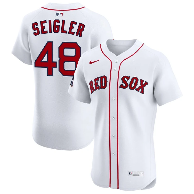 Anthony Seigler Men's Nike White Boston Red Sox Home Elite Sponsor Patch Custom Jersey