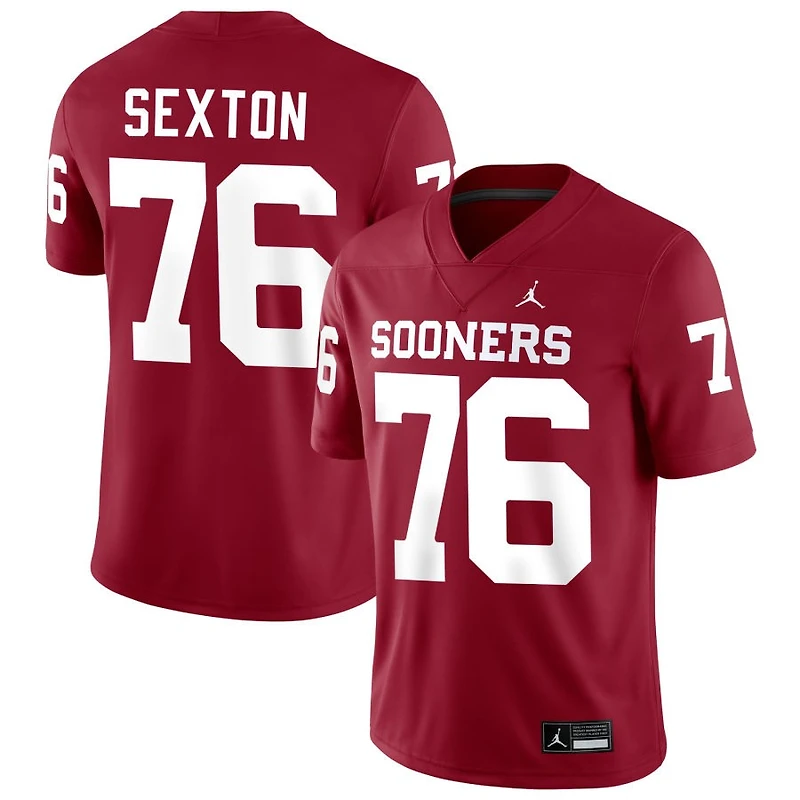 Jacob Sexton Men's Jordan Brand Crimson Oklahoma Sooners NIL Pick-A-Player Football Replica Jersey