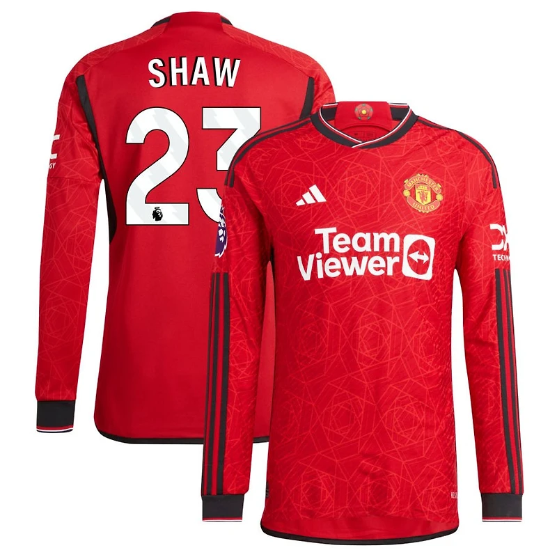 Luke Shaw Men's adidas Red Manchester United 2023/24 Home Authentic Custom Long Sleeve Jersey
