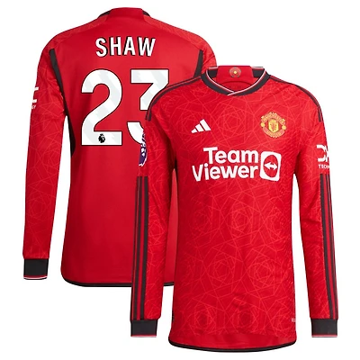 Luke Shaw Men's adidas Red Manchester United 2023/24 Home Authentic Custom Long Sleeve Jersey