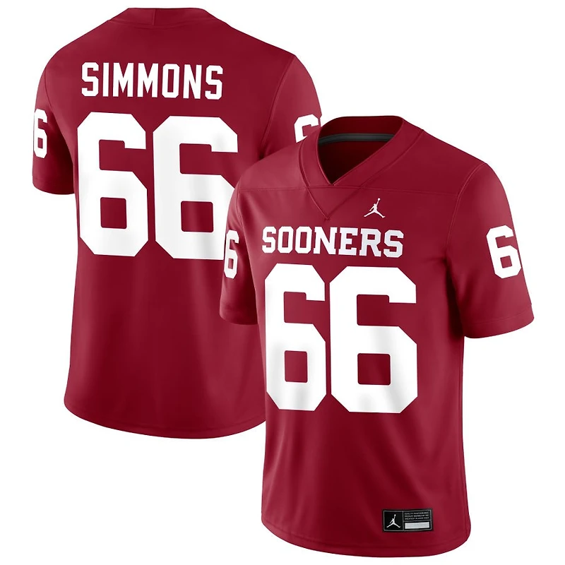 Derek Simmons Men's Jordan Brand Crimson Oklahoma Sooners NIL Pick-A-Player Football Replica Jersey