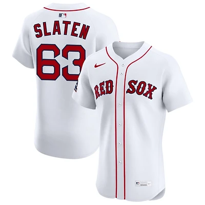 Justin Slaten Men's Nike White Boston Red Sox Home Elite Sponsor Patch Custom Jersey