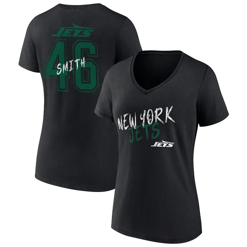 Women's Black New York Jets Hustle Personalized Name & Number V-Neck T-Shirt