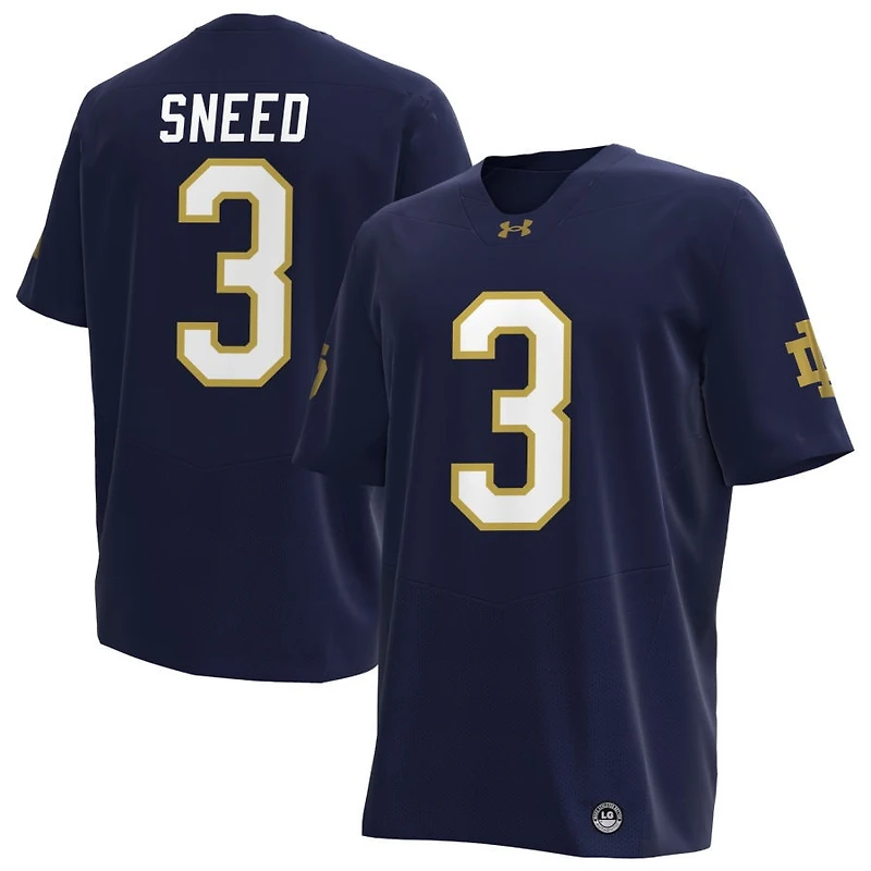 Jaylen Sneed Men's Under Armour Navy Notre Dame Fighting Irish NIL Pick-A-Player Replica Football Jersey