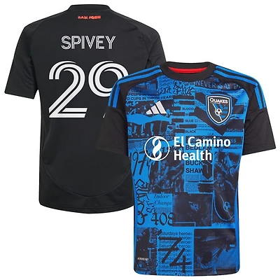 Keidren Spivey Youth adidas  Black San Jose Earthquakes 2025 Headliner Replica Custom Jersey