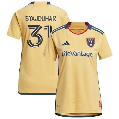 Mason Stajduhar Women's adidas Gold Real Salt Lake 2023 The Beehive State Kit Replica Custom Jersey