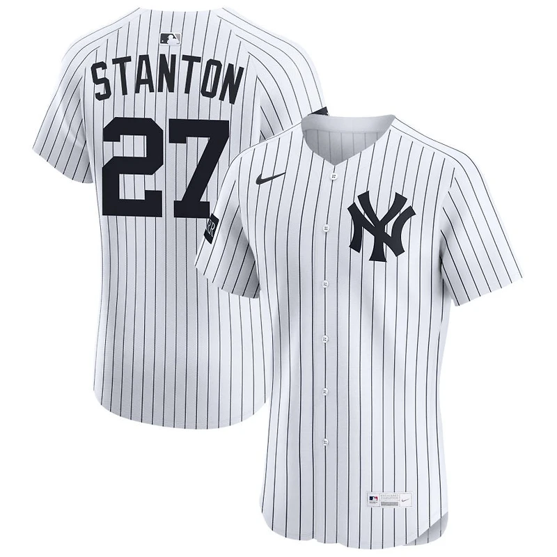 Giancarlo Stanton Men's Nike White New York Yankees Home Elite Sponsor Patch Custom Jersey