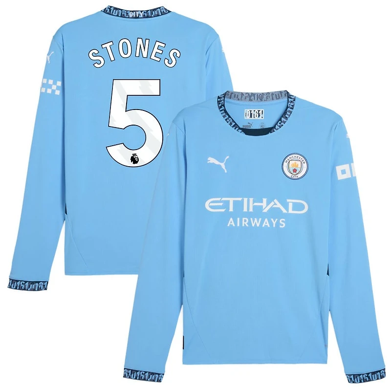 John Stones Men's Puma Light Blue Manchester City 2024/25 Home Replica Long Sleeve Custom Jersey
