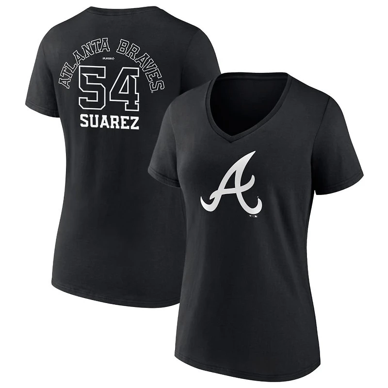 Women's Black Atlanta Braves Monochrome Personalized Name & Number V-Neck T-Shirt
