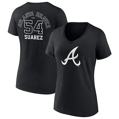 Women's Black Atlanta Braves Monochrome Personalized Name & Number V-Neck T-Shirt