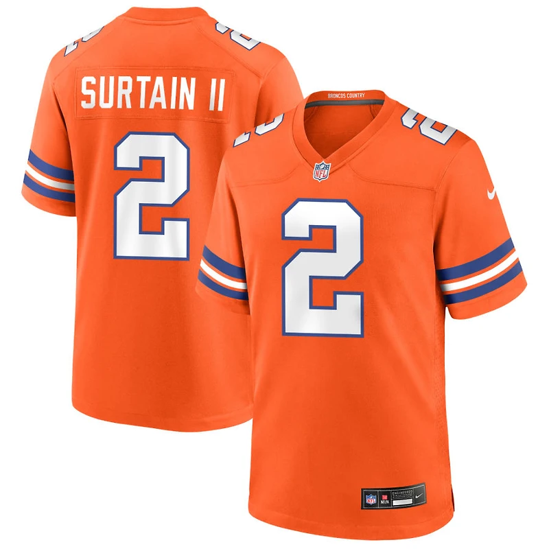 Pat Surtain II Men's Nike Orange Denver Broncos Mile High Collection 1977 Throwback Custom Game Jersey