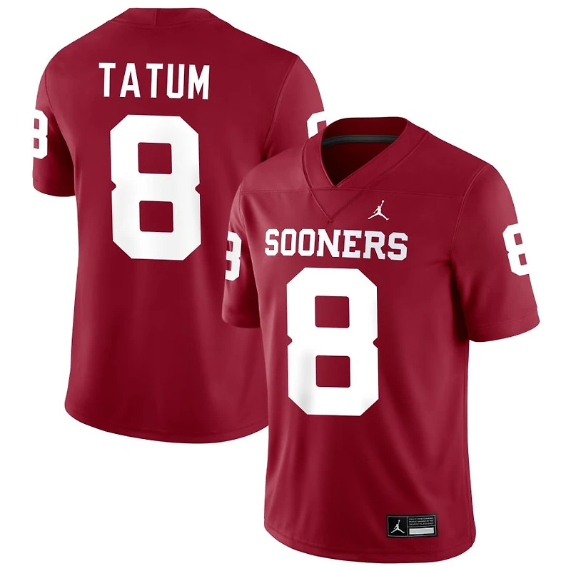 Taylor Tatum Men's Jordan Brand Crimson Oklahoma Sooners NIL Pick-A-Player Football Replica Jersey