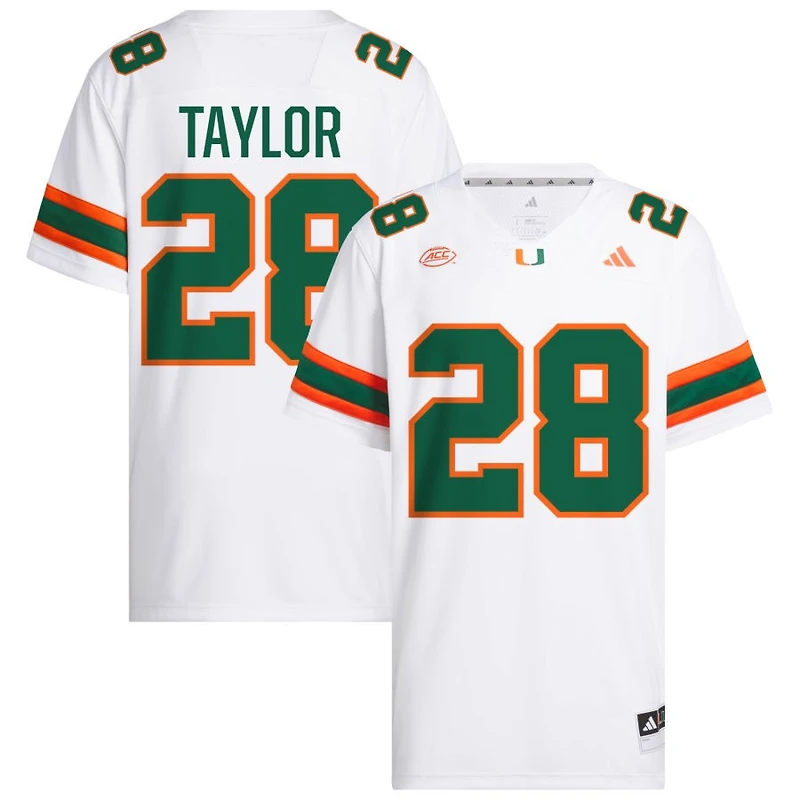 Isaiah Taylor Men's adidas  White Miami Hurricanes NIL Pick-A-Player White Premier Football Jersey