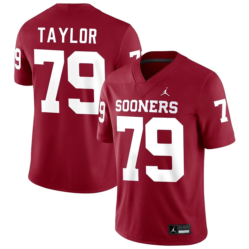 Jake Taylor Men's Jordan Brand Crimson Oklahoma Sooners NIL Pick-A-Player Football Replica Jersey
