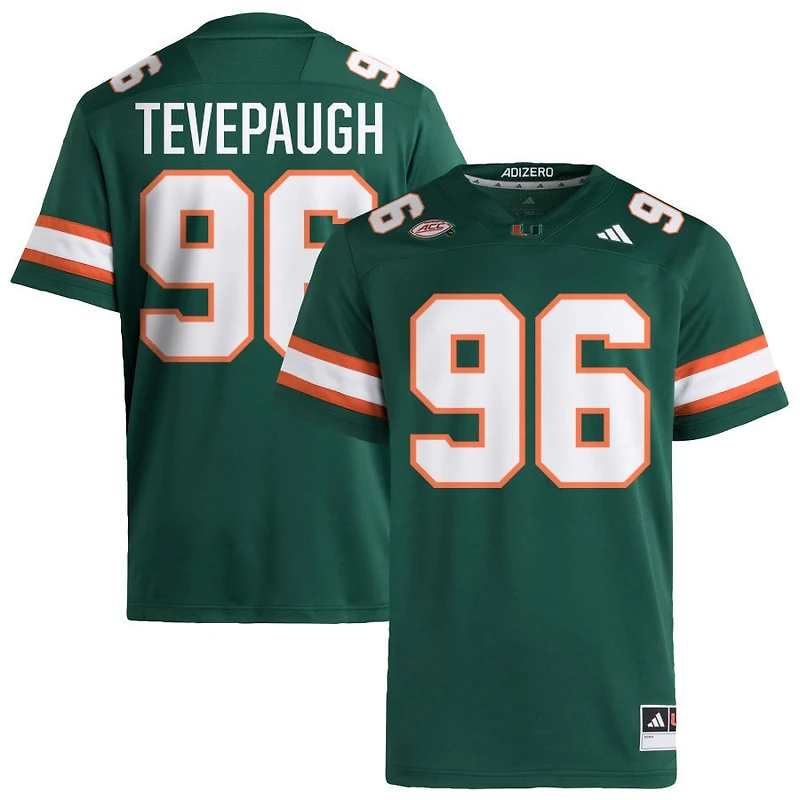 Tucker Tevepaugh Men's adidas Green Miami Hurricanes NIL Pick-A-Player Alternate Premier Football Jersey