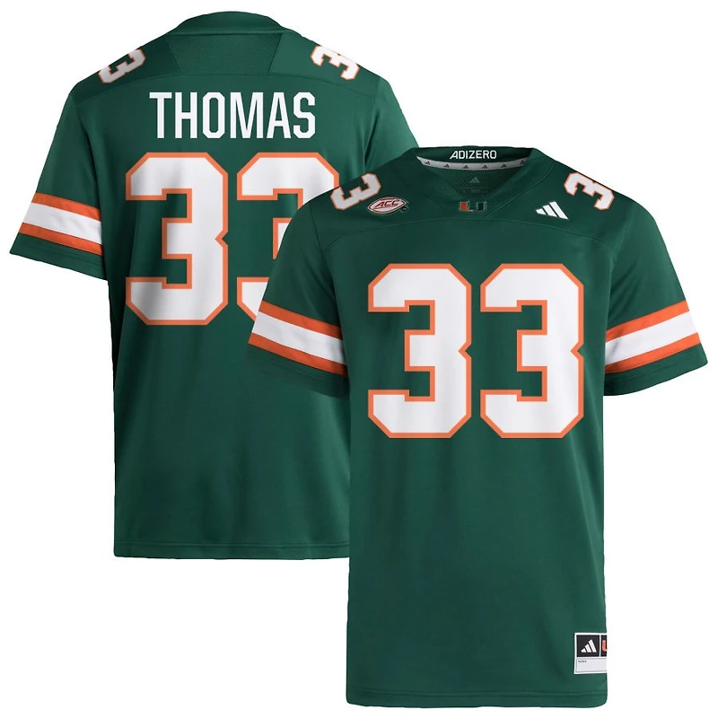 Nick Thomas Men's adidas  Green Miami Hurricanes NIL Pick-A-Player Alternate Premier Football Jersey