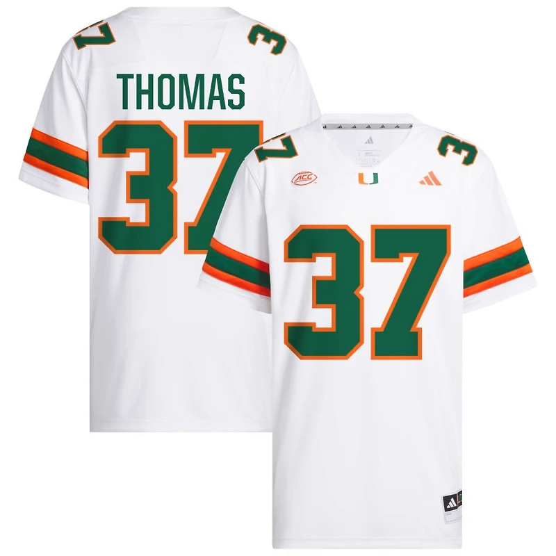 Isaiah Thomas Men's adidas  White Miami Hurricanes NIL Pick-A-Player White Premier Football Jersey