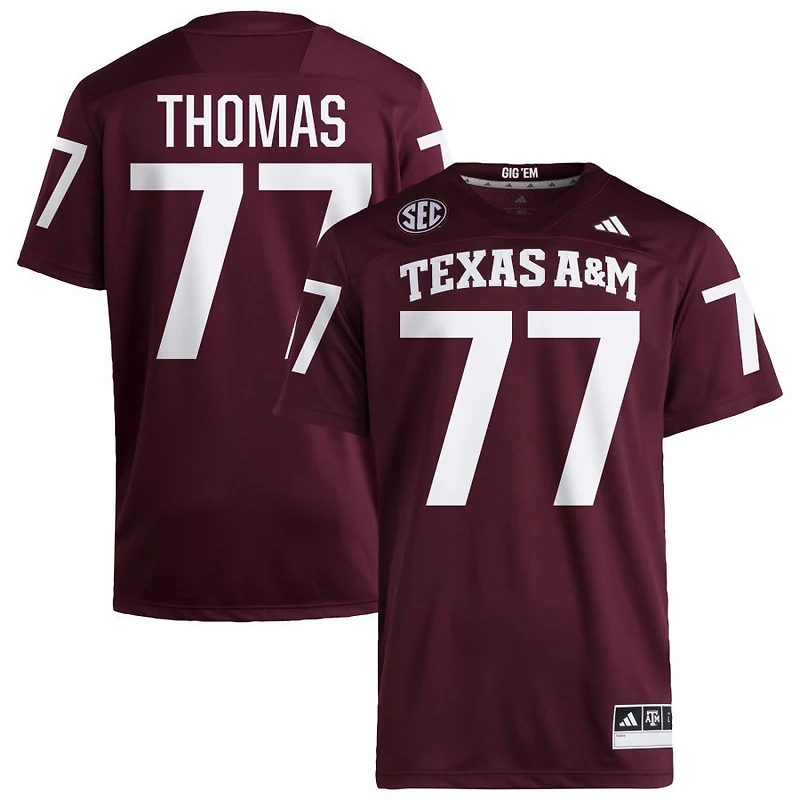 Tyler Thomas Men's adidas  Maroon Texas A&M Aggies NIL Pick-A-Player Home Premier Football Jersey