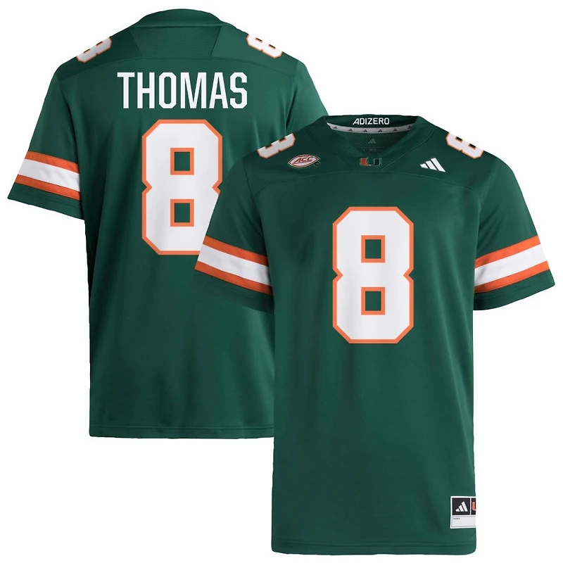 Jakobe Thomas Men's adidas  Green Miami Hurricanes NIL Pick-A-Player Alternate Premier Football Jersey
