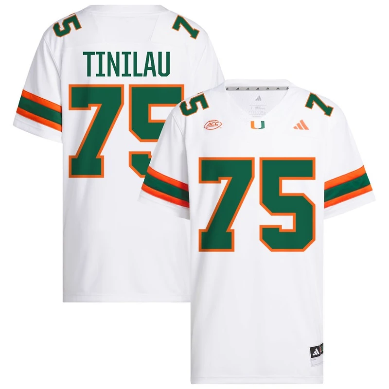 Frankie Tinilau Men's adidas  White Miami Hurricanes NIL Pick-A-Player White Premier Football Jersey
