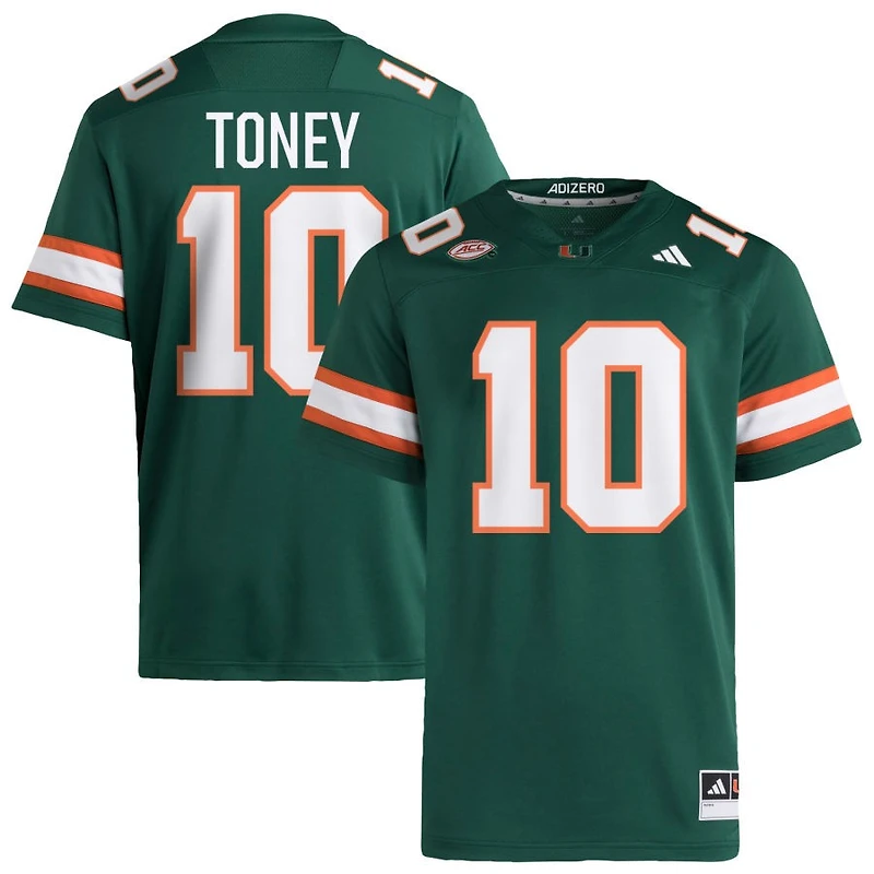 Malachi Toney Men's adidas  Green Miami Hurricanes NIL Pick-A-Player Alternate Premier Football Jersey