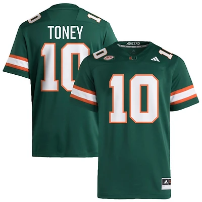Malachi Toney Men's adidas  Green Miami Hurricanes NIL Pick-A-Player Alternate Premier Football Jersey
