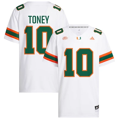 Malachi Toney Men's adidas  White Miami Hurricanes NIL Pick-A-Player White Premier Football Jersey