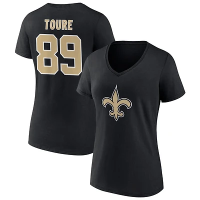 Women's Black New Orleans Saints Team Authentic Personalized Name & Number V-Neck T-Shirt